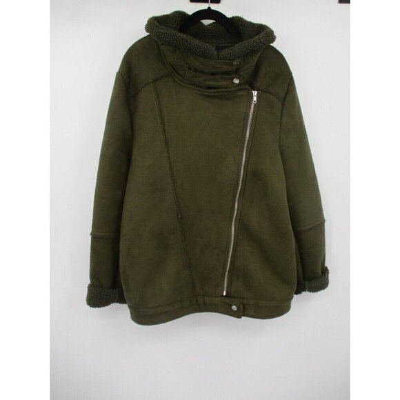 The Fifth Label Womens Coat Large Green Moto Fleece Sherpa Zip Up Classic - Picture 7 of 16